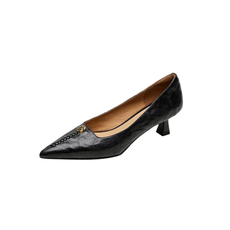 Pointed-toe, low-cut, stiletto heeled slip-on fashion sheepskin women's shoes