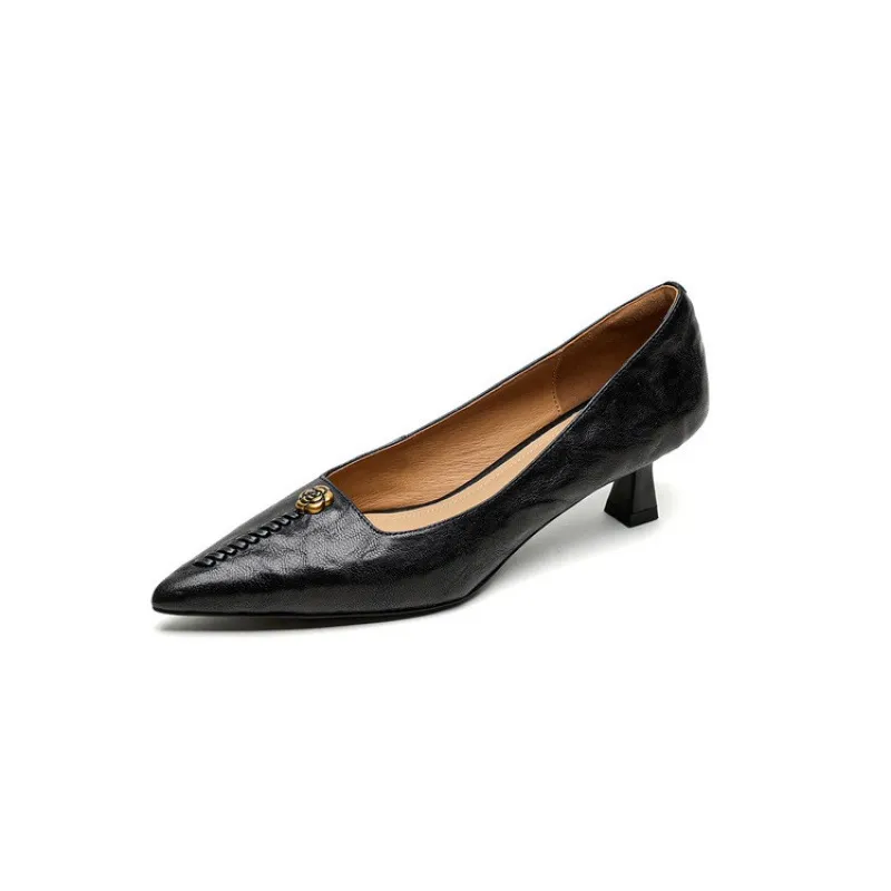 Pointed-toe, low-cut, stiletto heeled slip-on fashion sheepskin women's shoes