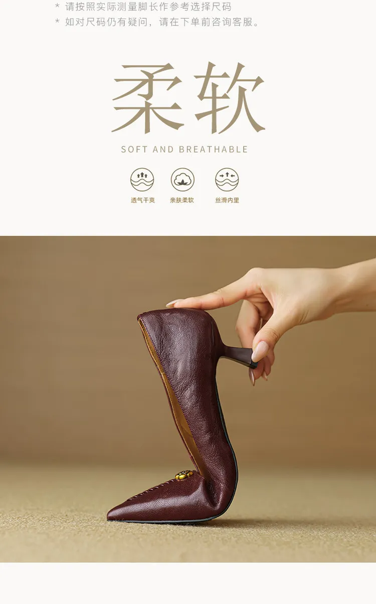 Pointed-toe, low-cut, stiletto heeled slip-on fashion sheepskin women's shoes