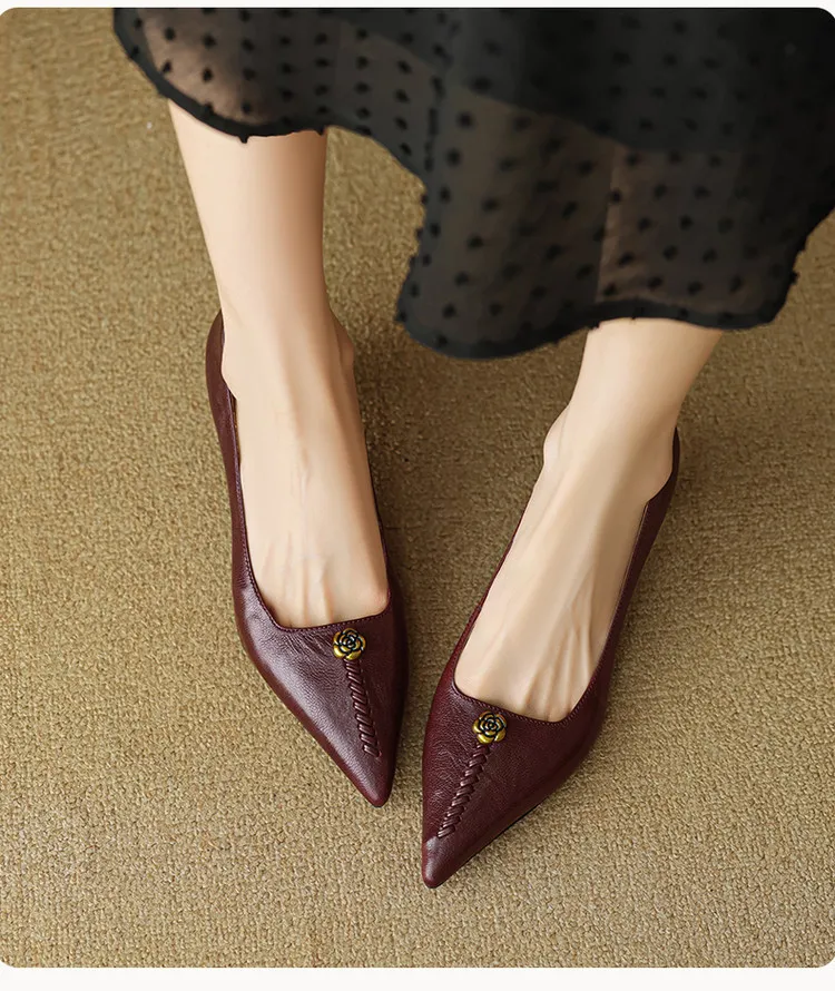 Pointed-toe, low-cut, stiletto heeled slip-on fashion sheepskin women's shoes