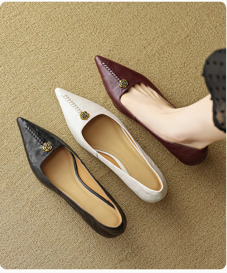 Pointed-toe, low-cut, stiletto heeled slip-on fashion sheepskin women's shoes