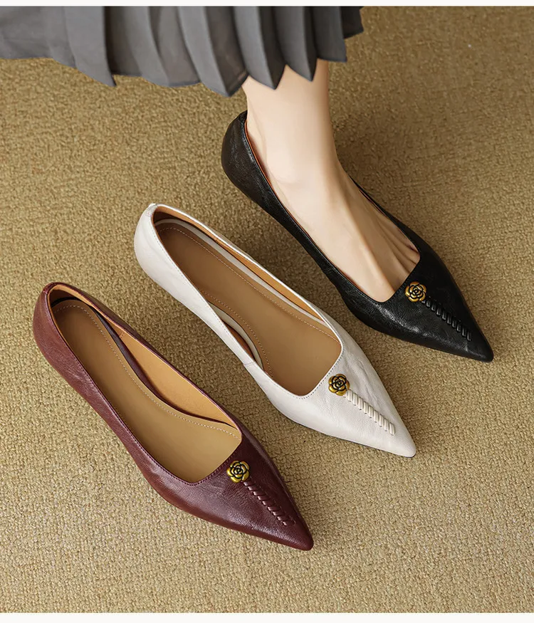 Pointed-toe, low-cut, stiletto heeled slip-on fashion sheepskin women's shoes