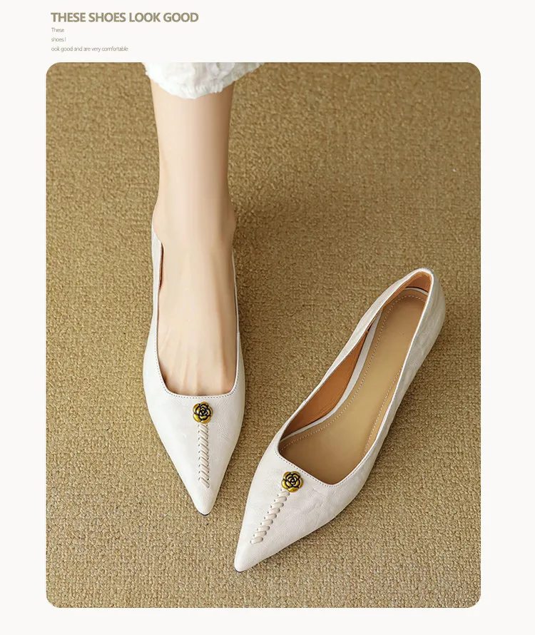 Pointed-toe, low-cut, stiletto heeled slip-on fashion sheepskin women's shoes