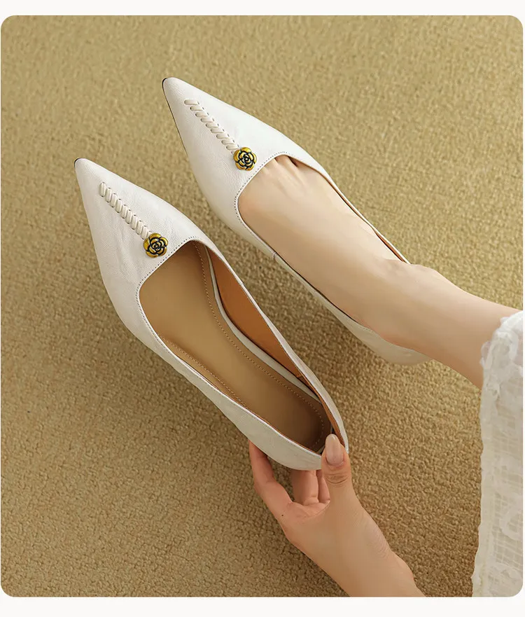 Pointed-toe, low-cut, stiletto heeled slip-on fashion sheepskin women's shoes