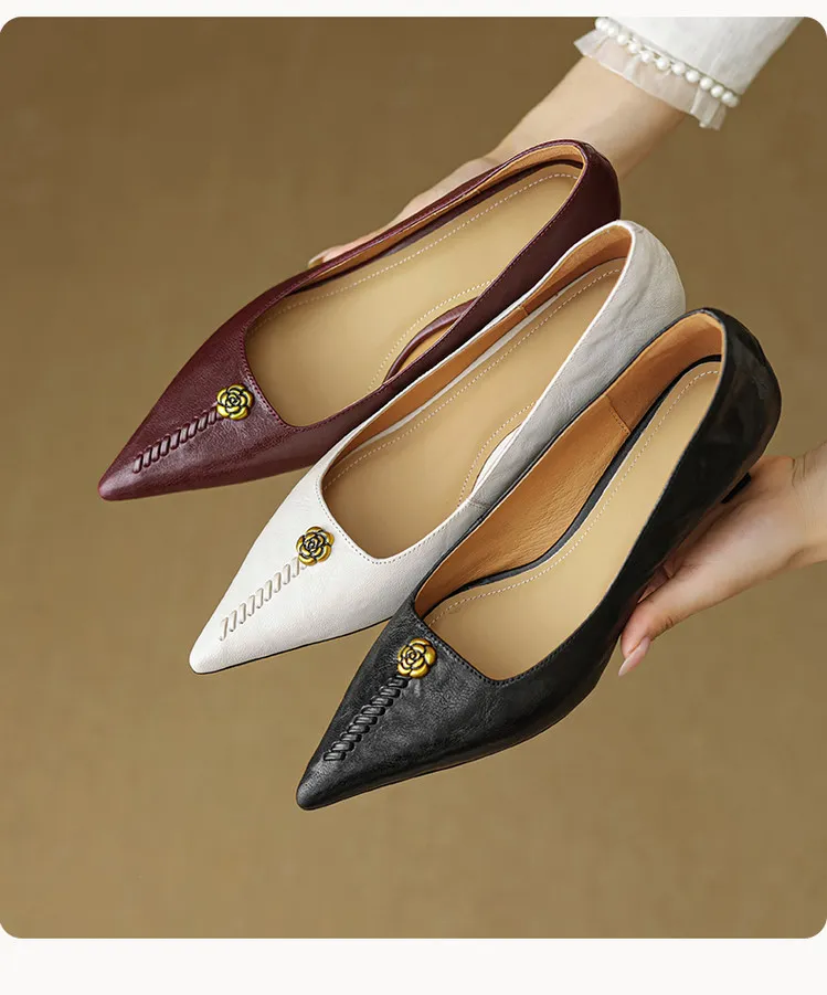 Pointed-toe, low-cut, stiletto heeled slip-on fashion sheepskin women's shoes