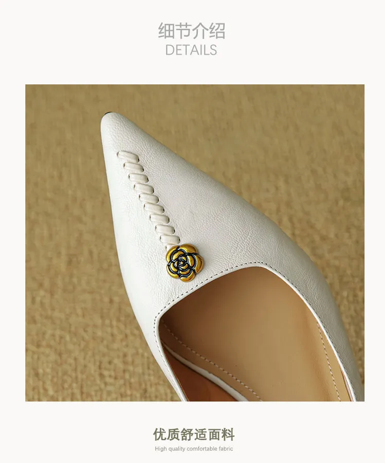 Pointed-toe, low-cut, stiletto heeled slip-on fashion sheepskin women's shoes
