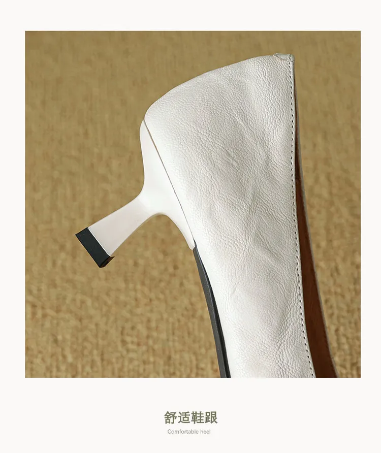 Pointed-toe, low-cut, stiletto heeled slip-on fashion sheepskin women's shoes