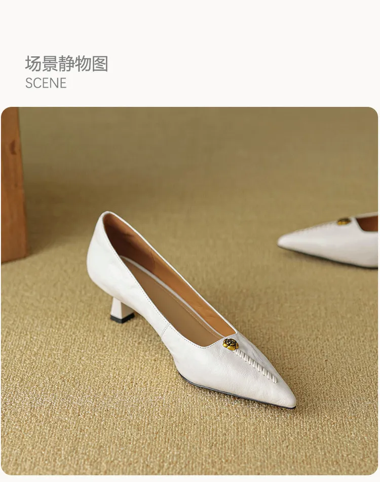 Pointed-toe, low-cut, stiletto heeled slip-on fashion sheepskin women's shoes