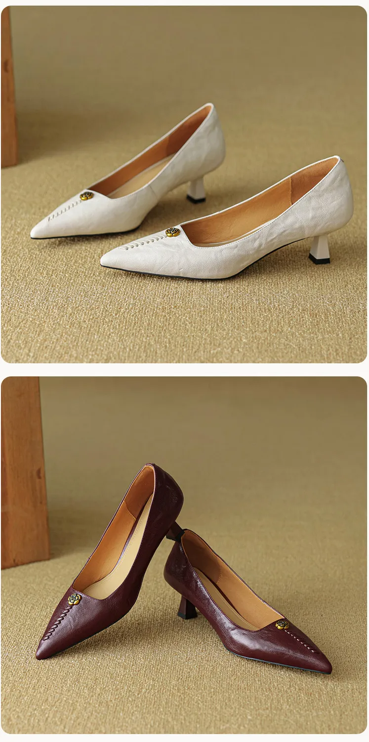 Pointed-toe, low-cut, stiletto heeled slip-on fashion sheepskin women's shoes