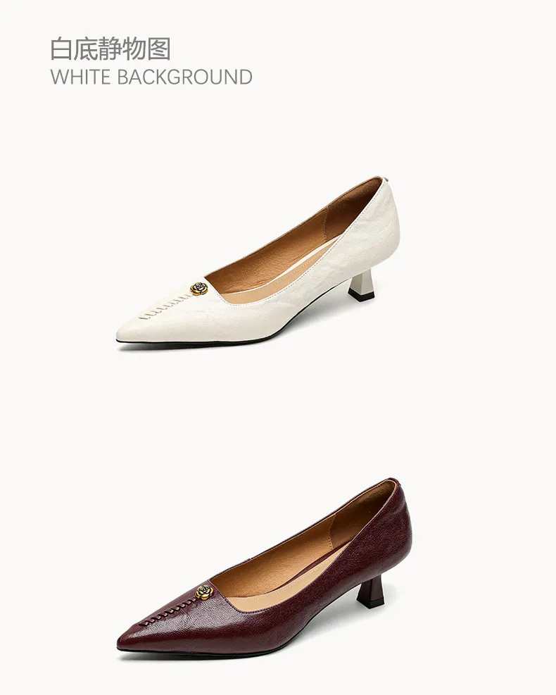 Pointed-toe, low-cut, stiletto heeled slip-on fashion sheepskin women's shoes