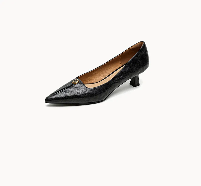 Pointed-toe, low-cut, stiletto heeled slip-on fashion sheepskin women's shoes