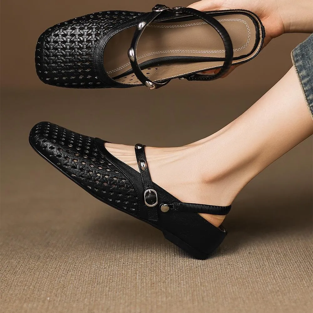 Stylish two-way sandals with hidden wedge heels, summer round toe, hollowed-out mid-heel, closed-toe women's shoes, sizes 34-42 (plus size).