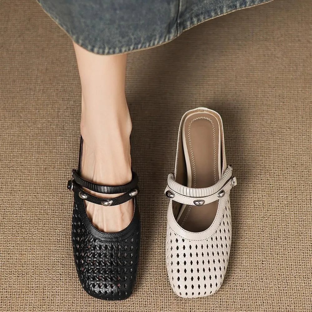 Stylish two-way sandals with hidden wedge heels, summer round toe, hollowed-out mid-heel, closed-toe women's shoes, sizes 34-42 (plus size).