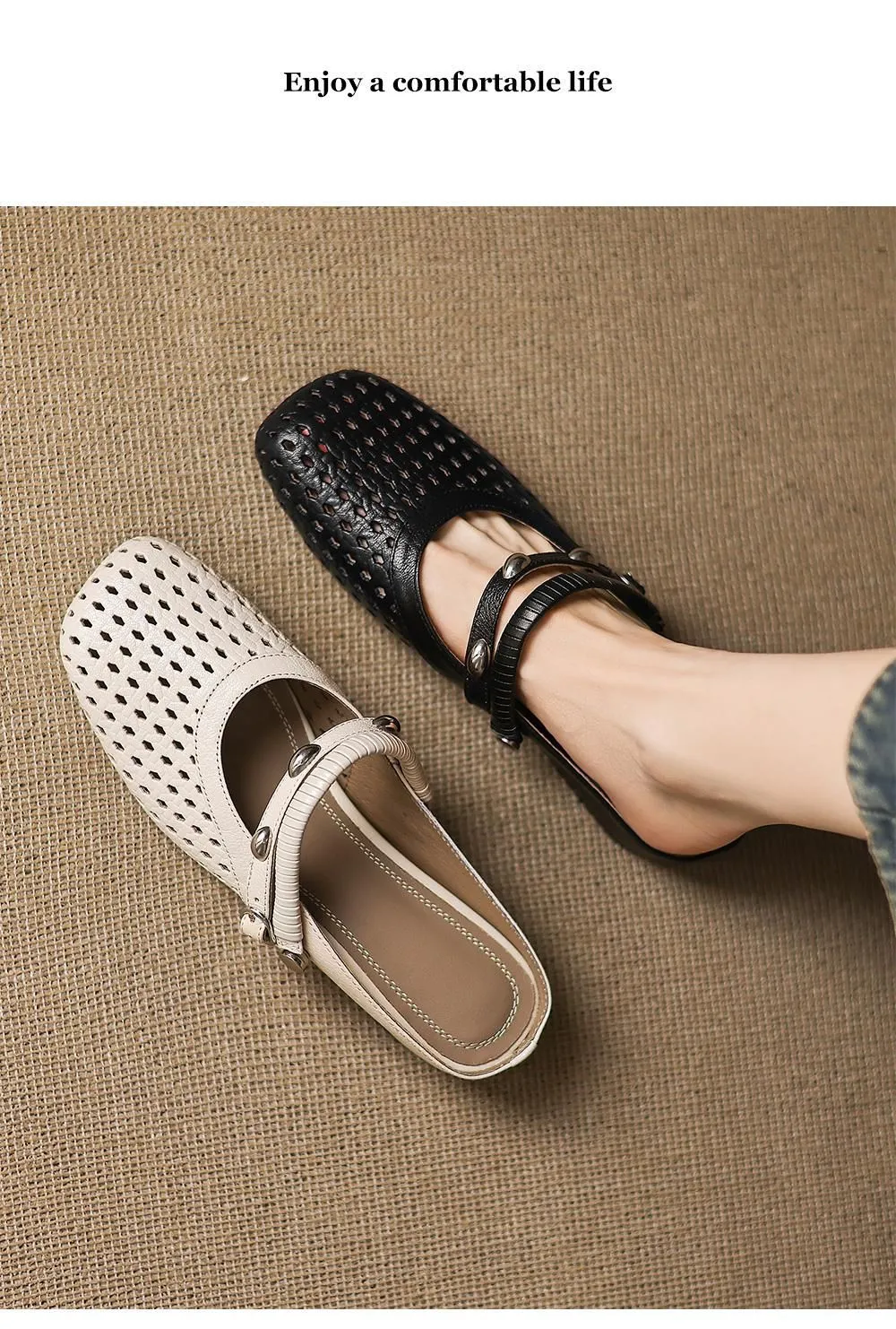 Stylish two-way sandals with hidden wedge heels, summer round toe, hollowed-out mid-heel, closed-toe women's shoes, sizes 34-42 (plus size).