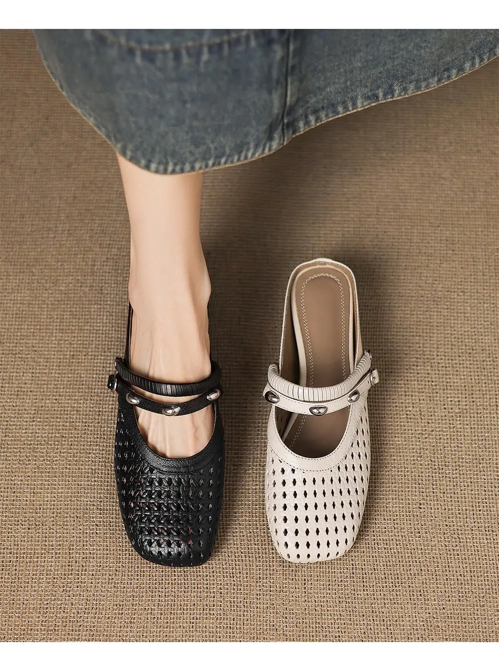 Stylish two-way sandals with hidden wedge heels, summer round toe, hollowed-out mid-heel, closed-toe women's shoes, sizes 34-42 (plus size).