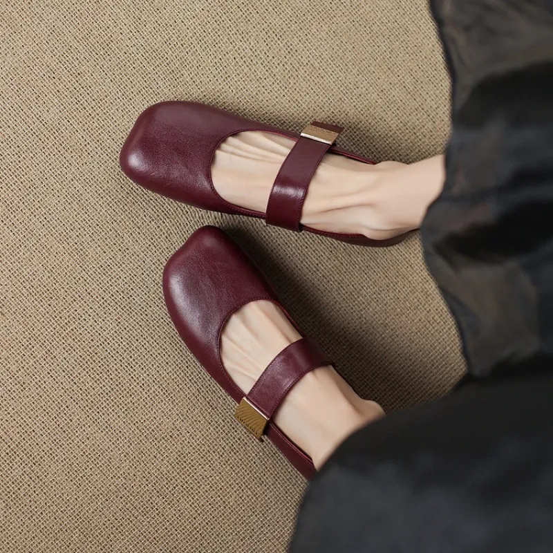Autumn/Winter Flat Shoes, Square Toe, Comfortable Soft Sole, Women's Shoes