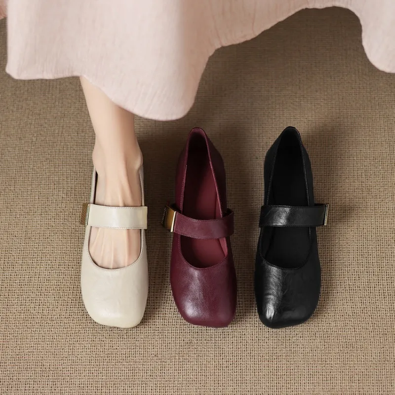 Autumn/Winter Flat Shoes, Square Toe, Comfortable Soft Sole, Women's Shoes
