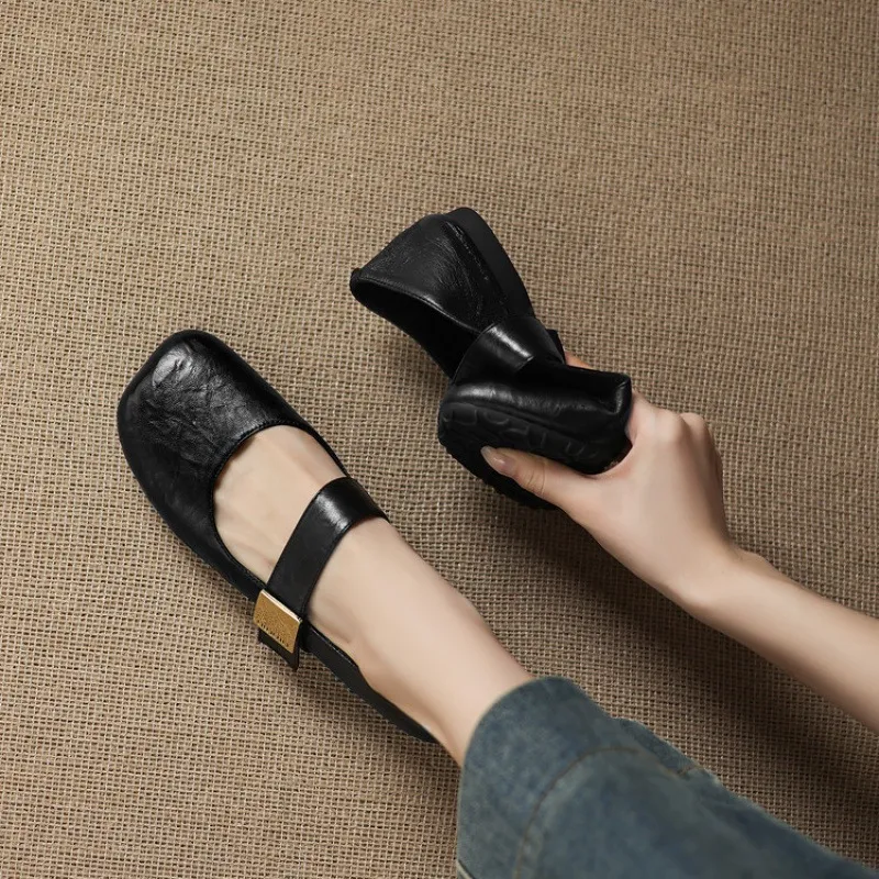 Autumn/Winter Flat Shoes, Square Toe, Comfortable Soft Sole, Women's Shoes