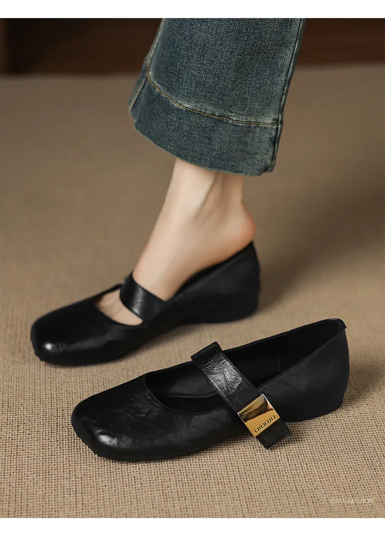 Autumn/Winter Flat Shoes, Square Toe, Comfortable Soft Sole, Women's Shoes