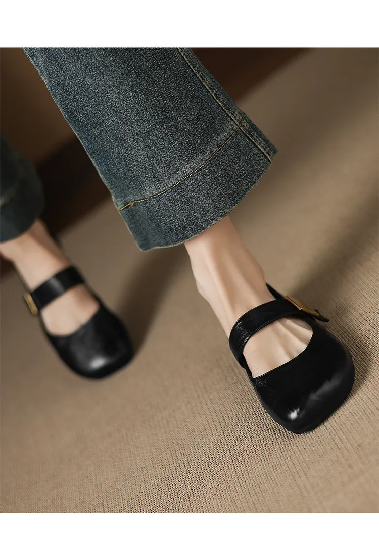 Autumn/Winter Flat Shoes, Square Toe, Comfortable Soft Sole, Women's Shoes