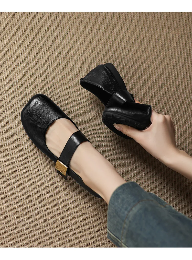 Autumn/Winter Flat Shoes, Square Toe, Comfortable Soft Sole, Women's Shoes