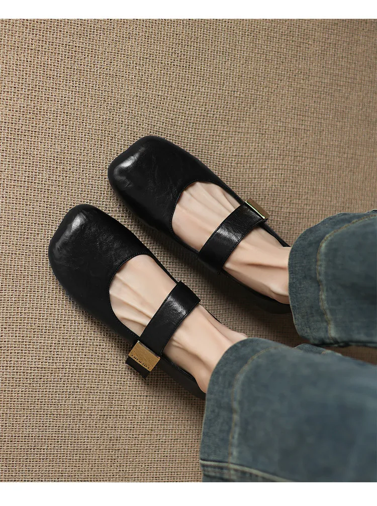 Autumn/Winter Flat Shoes, Square Toe, Comfortable Soft Sole, Women's Shoes