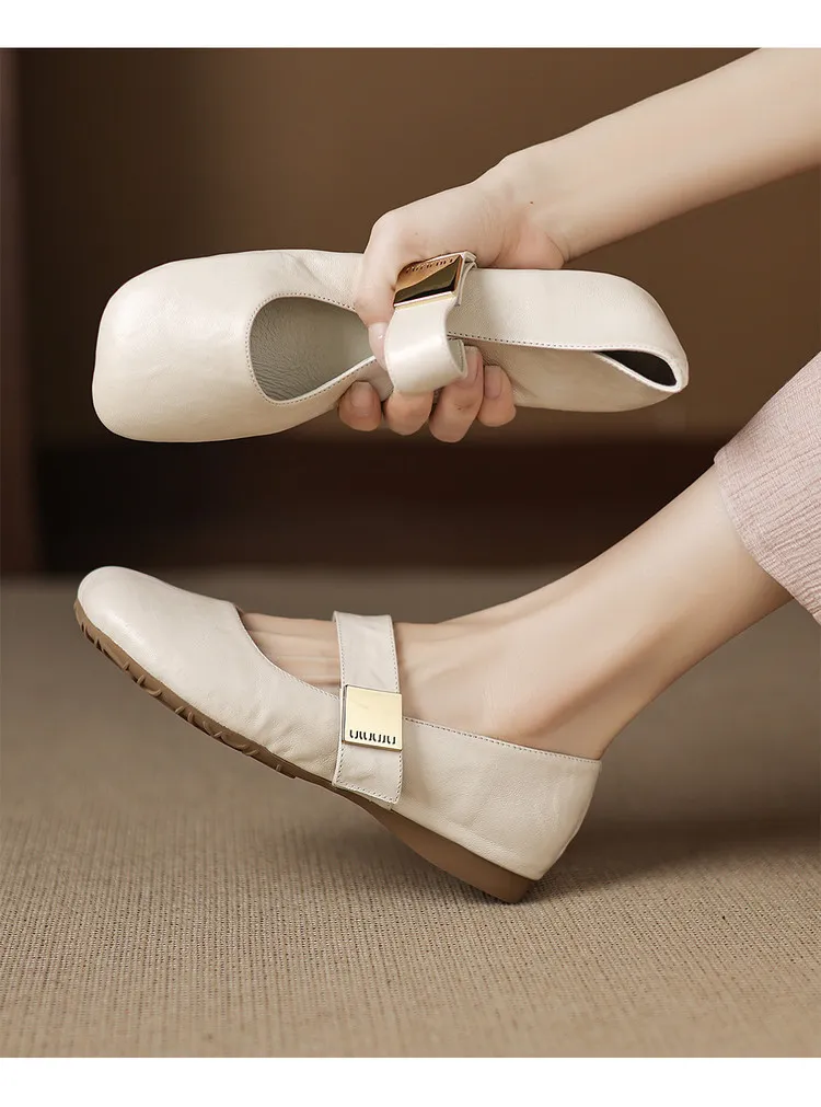Autumn/Winter Flat Shoes, Square Toe, Comfortable Soft Sole, Women's Shoes
