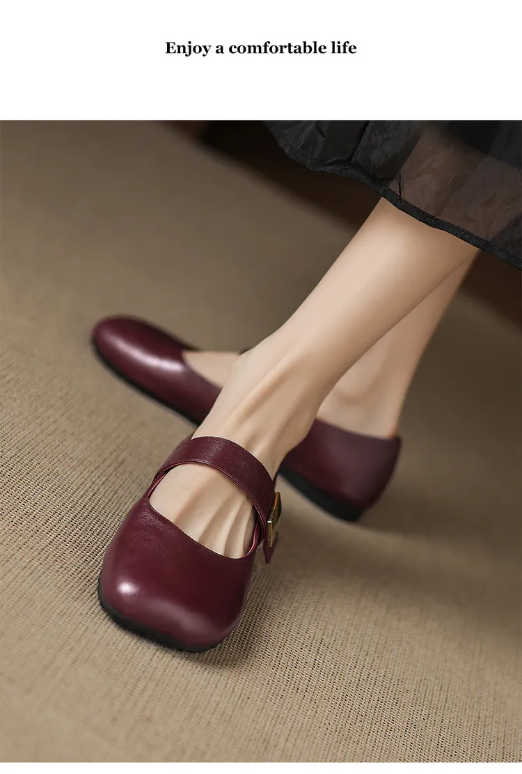 Autumn/Winter Flat Shoes, Square Toe, Comfortable Soft Sole, Women's Shoes