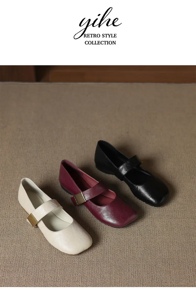 Autumn/Winter Flat Shoes, Square Toe, Comfortable Soft Sole, Women's Shoes