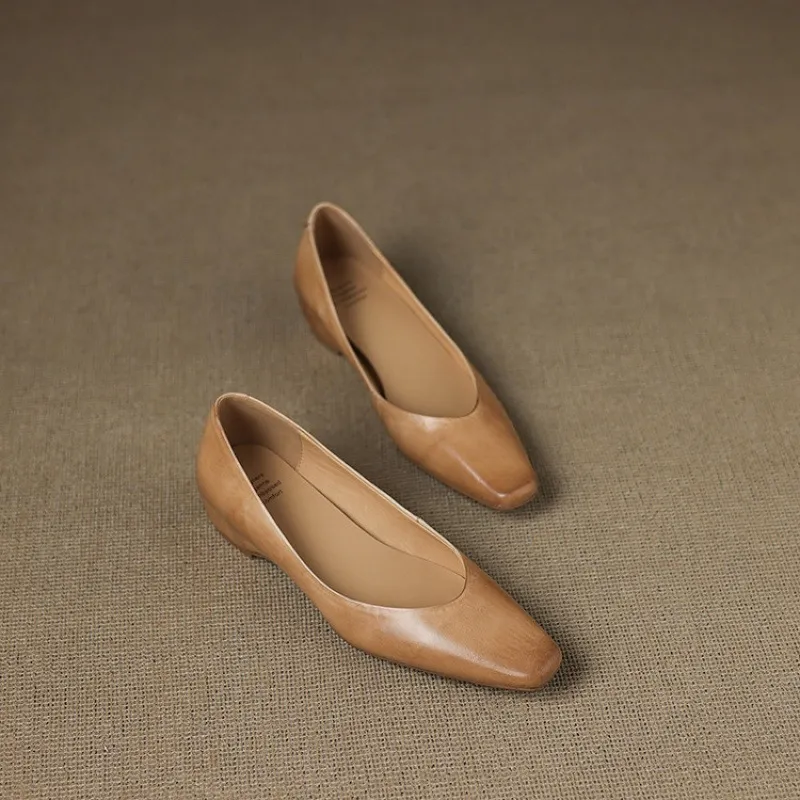 Spring and Autumn Single Shoes with Square Toe, Chunky Heel, High Heel, and Slip-on Style for Women