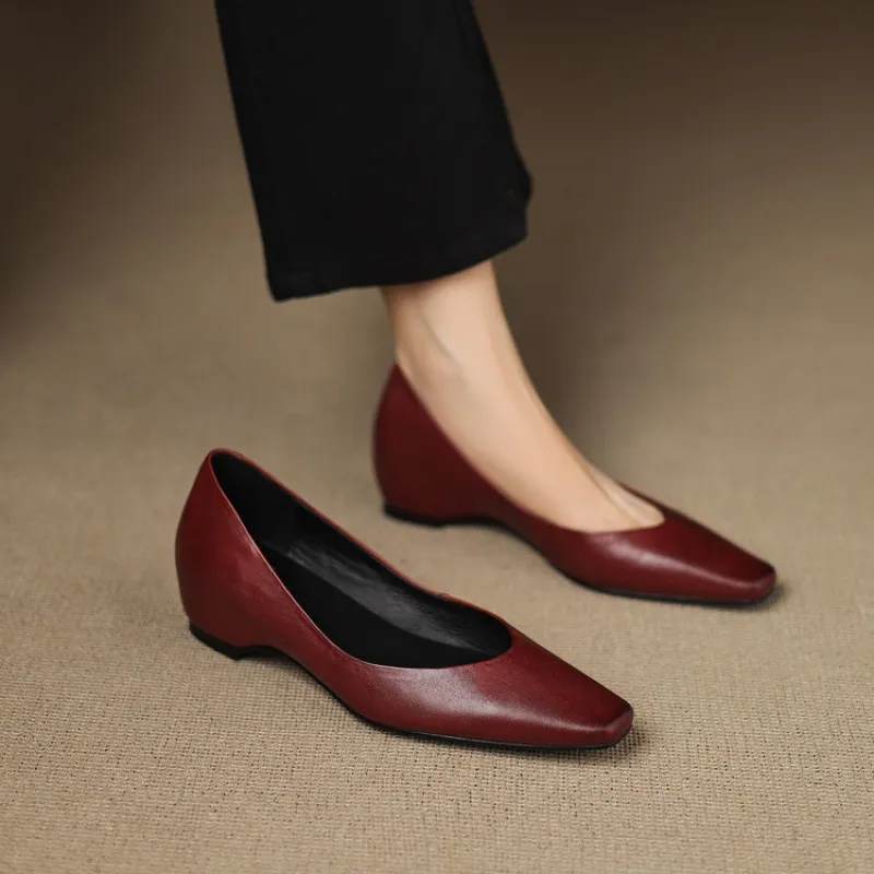 Spring and Autumn Single Shoes with Square Toe, Chunky Heel, High Heel, and Slip-on Style for Women