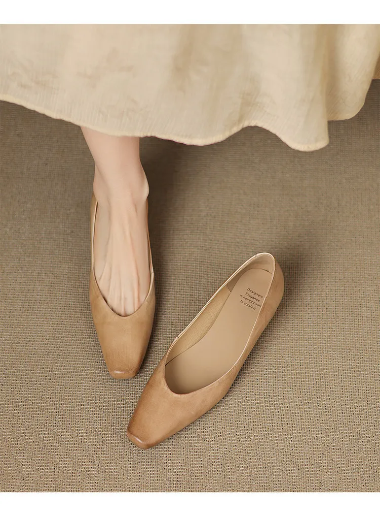 Spring and Autumn Single Shoes with Square Toe, Chunky Heel, High Heel, and Slip-on Style for Women