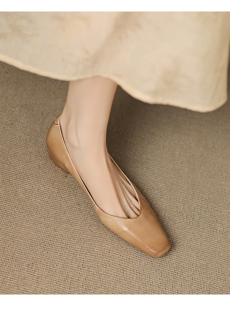 Spring and Autumn Single Shoes with Square Toe, Chunky Heel, High Heel, and Slip-on Style for Women