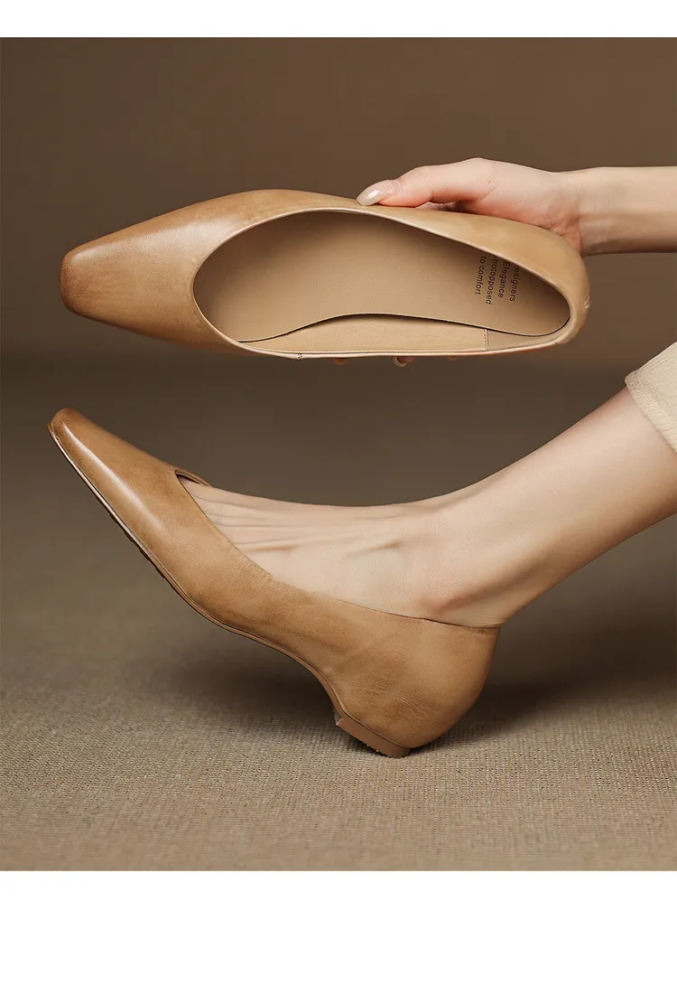 Spring and Autumn Single Shoes with Square Toe, Chunky Heel, High Heel, and Slip-on Style for Women