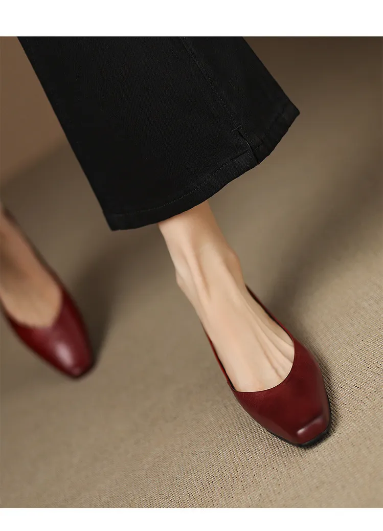 Spring and Autumn Single Shoes with Square Toe, Chunky Heel, High Heel, and Slip-on Style for Women