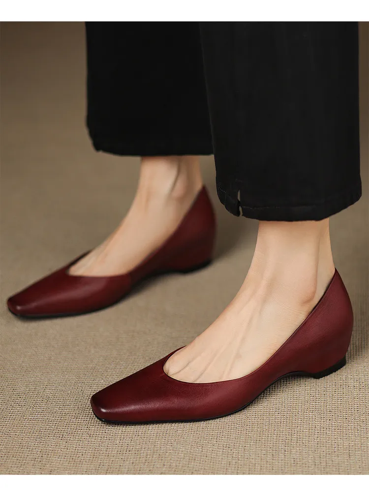 Spring and Autumn Single Shoes with Square Toe, Chunky Heel, High Heel, and Slip-on Style for Women