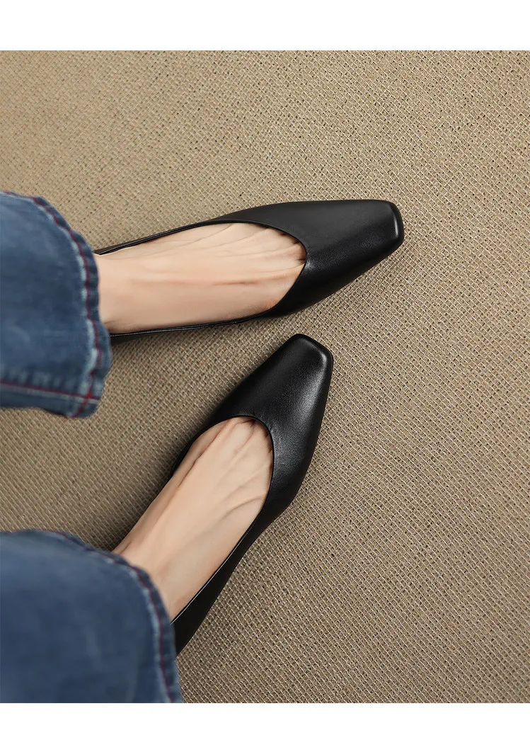 Spring and Autumn Single Shoes with Square Toe, Chunky Heel, High Heel, and Slip-on Style for Women