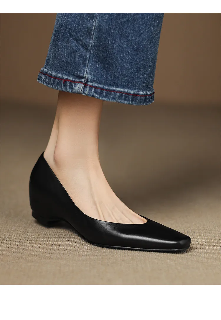 Spring and Autumn Single Shoes with Square Toe, Chunky Heel, High Heel, and Slip-on Style for Women