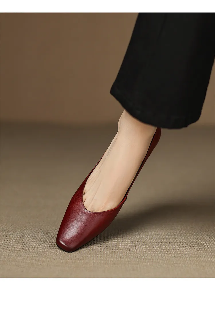 Spring and Autumn Single Shoes with Square Toe, Chunky Heel, High Heel, and Slip-on Style for Women