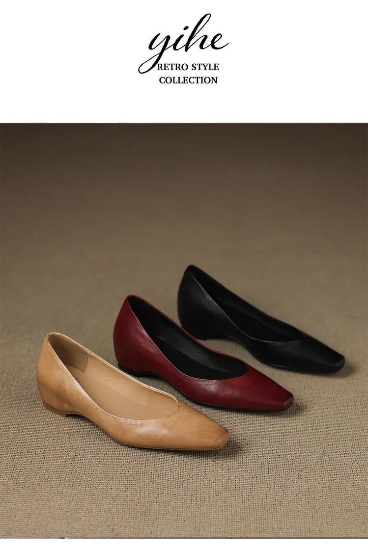 Spring and Autumn Single Shoes with Square Toe, Chunky Heel, High Heel, and Slip-on Style for Women