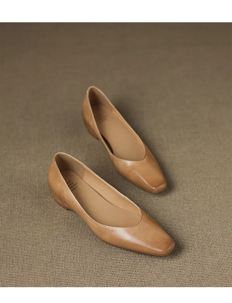 Spring and Autumn Single Shoes with Square Toe, Chunky Heel, High Heel, and Slip-on Style for Women