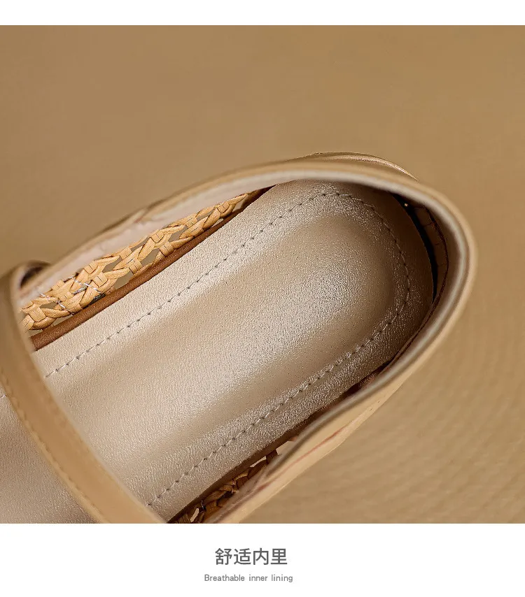 Summer square-toe flat sandals with hollowed-out buckle, sheepskin fashion women's shoes, size 6-30.