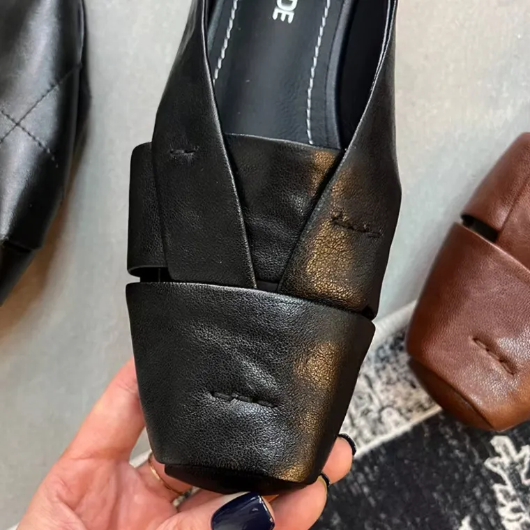 Women's summer and autumn single shoes with soft sole, made of top-grain sheepskin, 3cm stable mid-heel, size 34-41, hollowed-out and breathable.