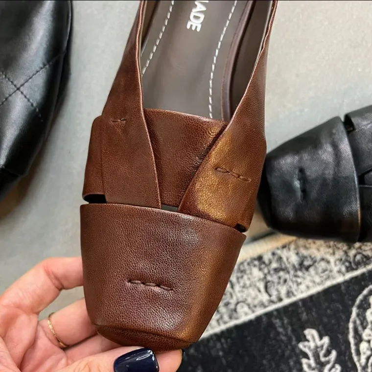 Women's summer and autumn single shoes with soft sole, made of top-grain sheepskin, 3cm stable mid-heel, size 34-41, hollowed-out and breathable.