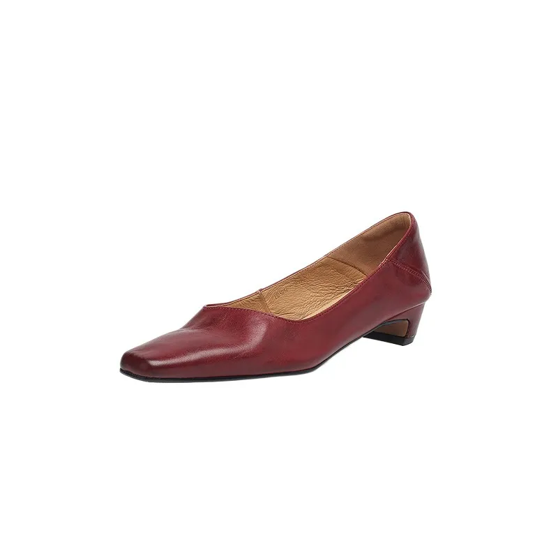 Autumn low-cut square-toe chunky heel high-heeled cowhide fashion shoes for women