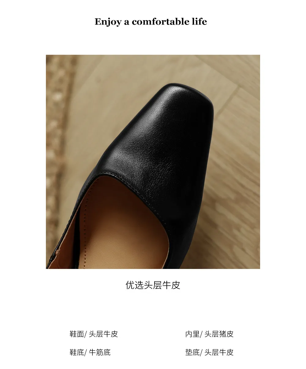 Autumn low-cut square-toe chunky heel high-heeled cowhide fashion shoes for women