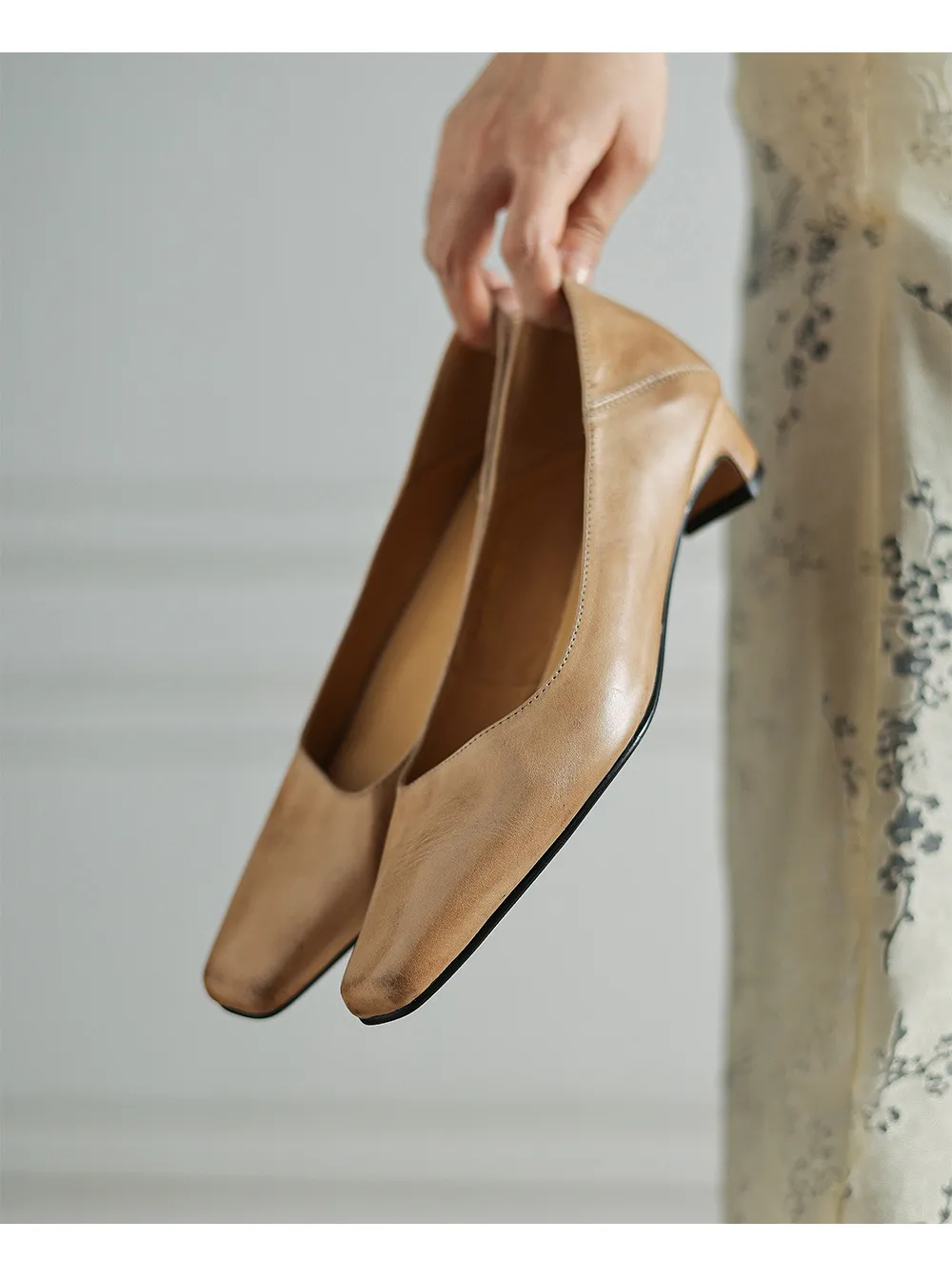 Autumn low-cut square-toe chunky heel high-heeled cowhide fashion shoes for women