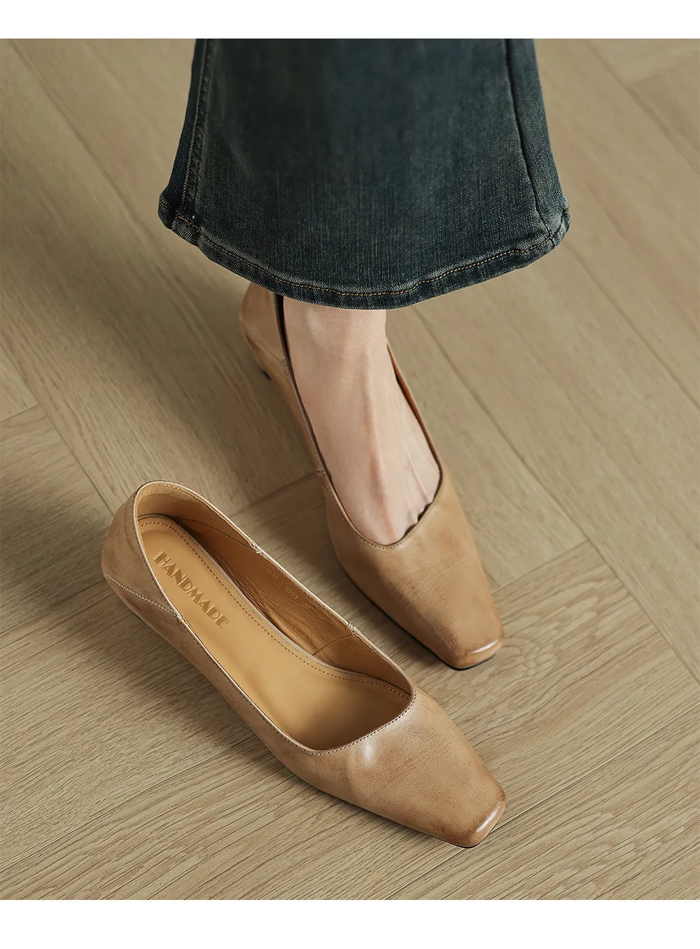 Autumn low-cut square-toe chunky heel high-heeled cowhide fashion shoes for women