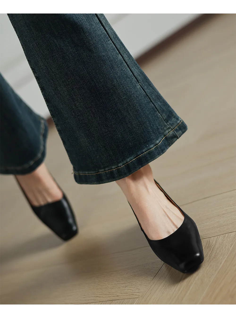 Autumn low-cut square-toe chunky heel high-heeled cowhide fashion shoes for women