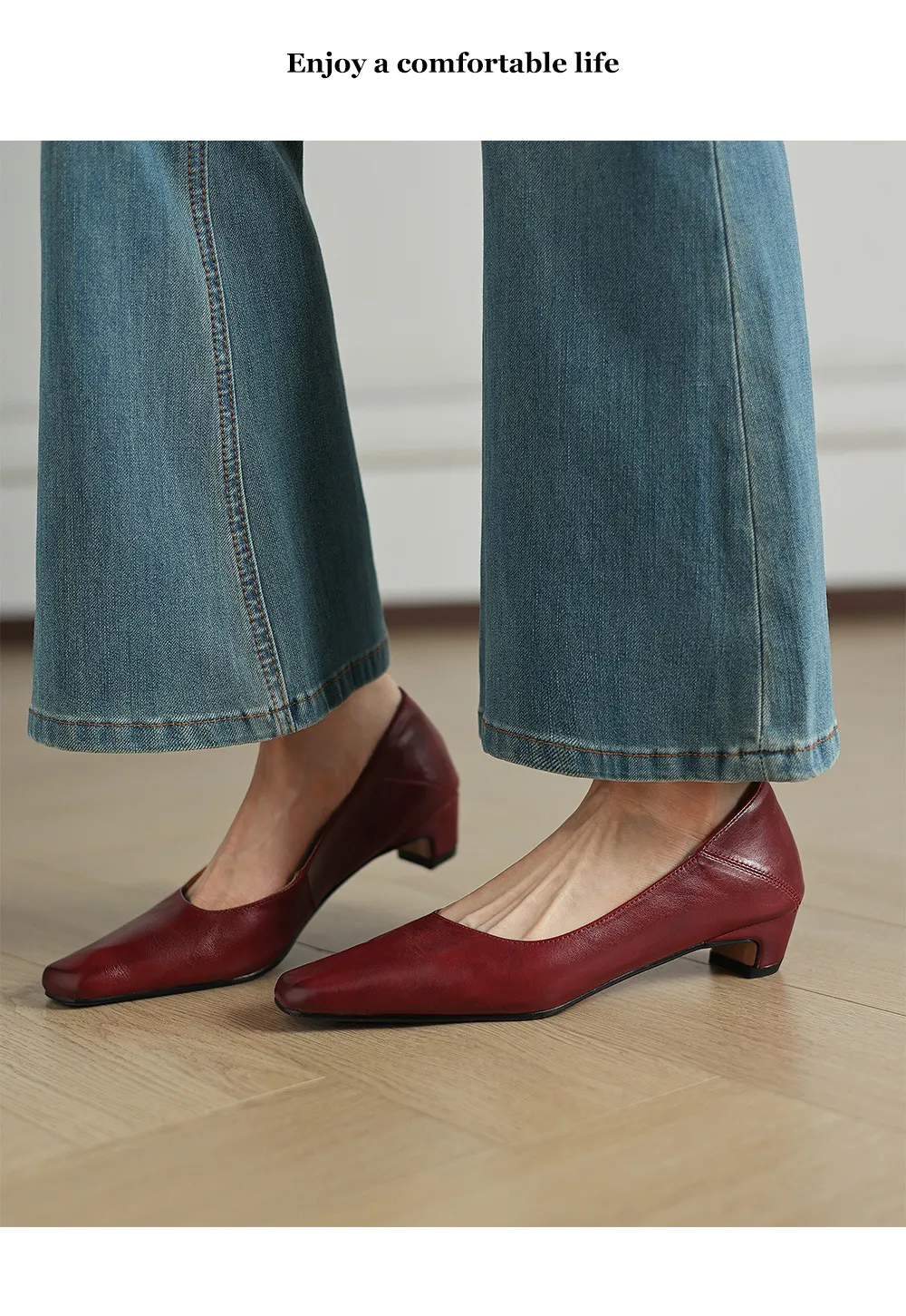 Autumn low-cut square-toe chunky heel high-heeled cowhide fashion shoes for women